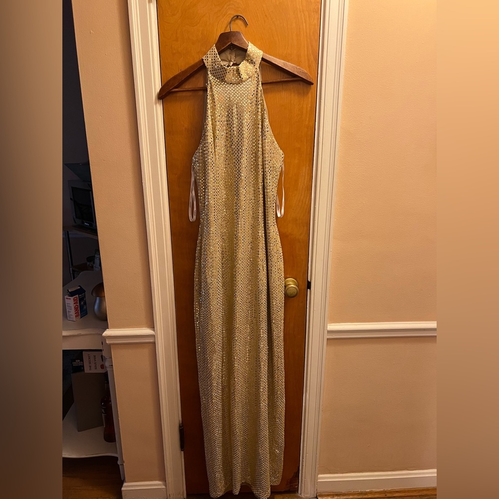 Vintage 1996 Sequin Gold Formal Gown (size 11/12)